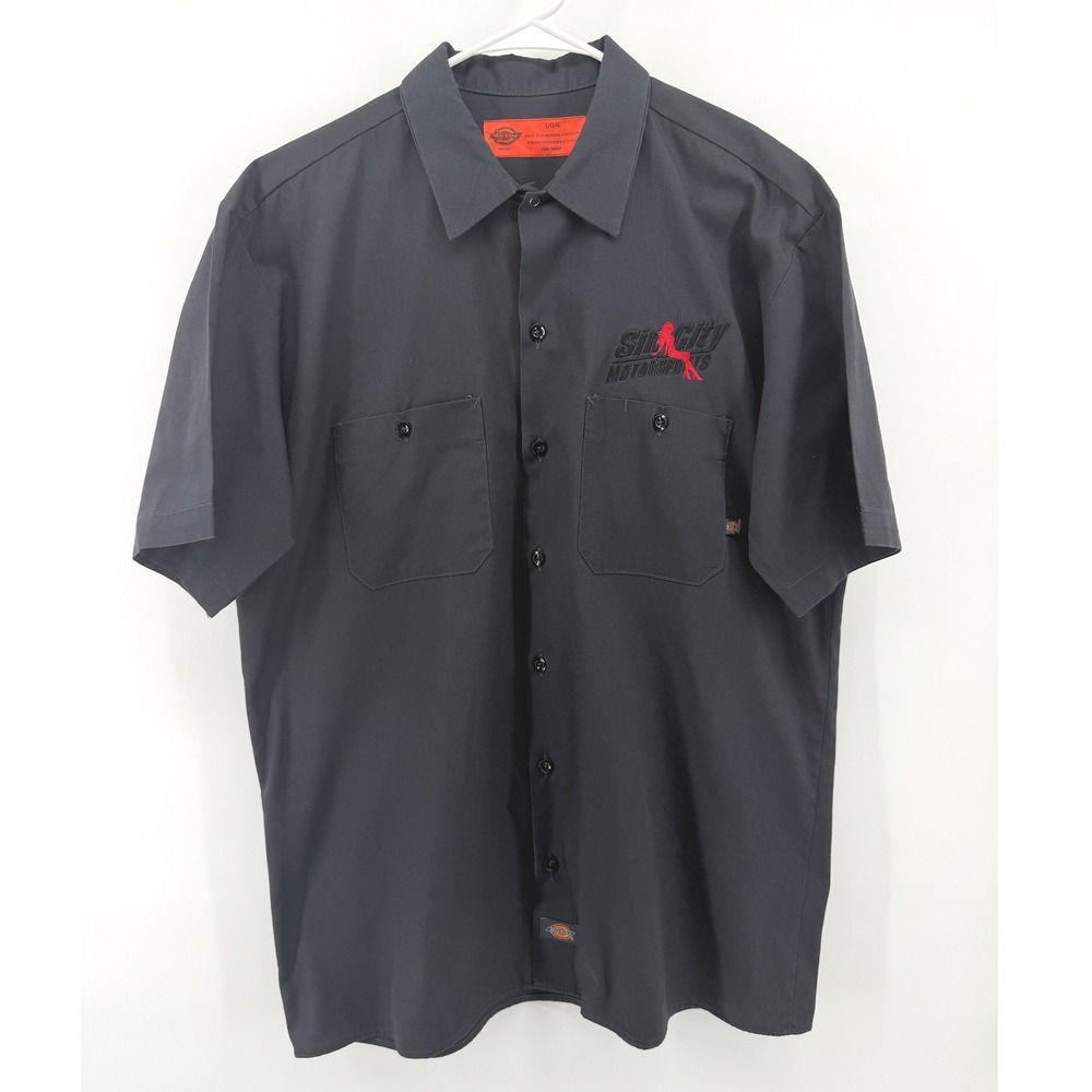 Dickies Sin City Motorsports Mechanics Work Shirt Men L Gray Short Sleeve Vegas